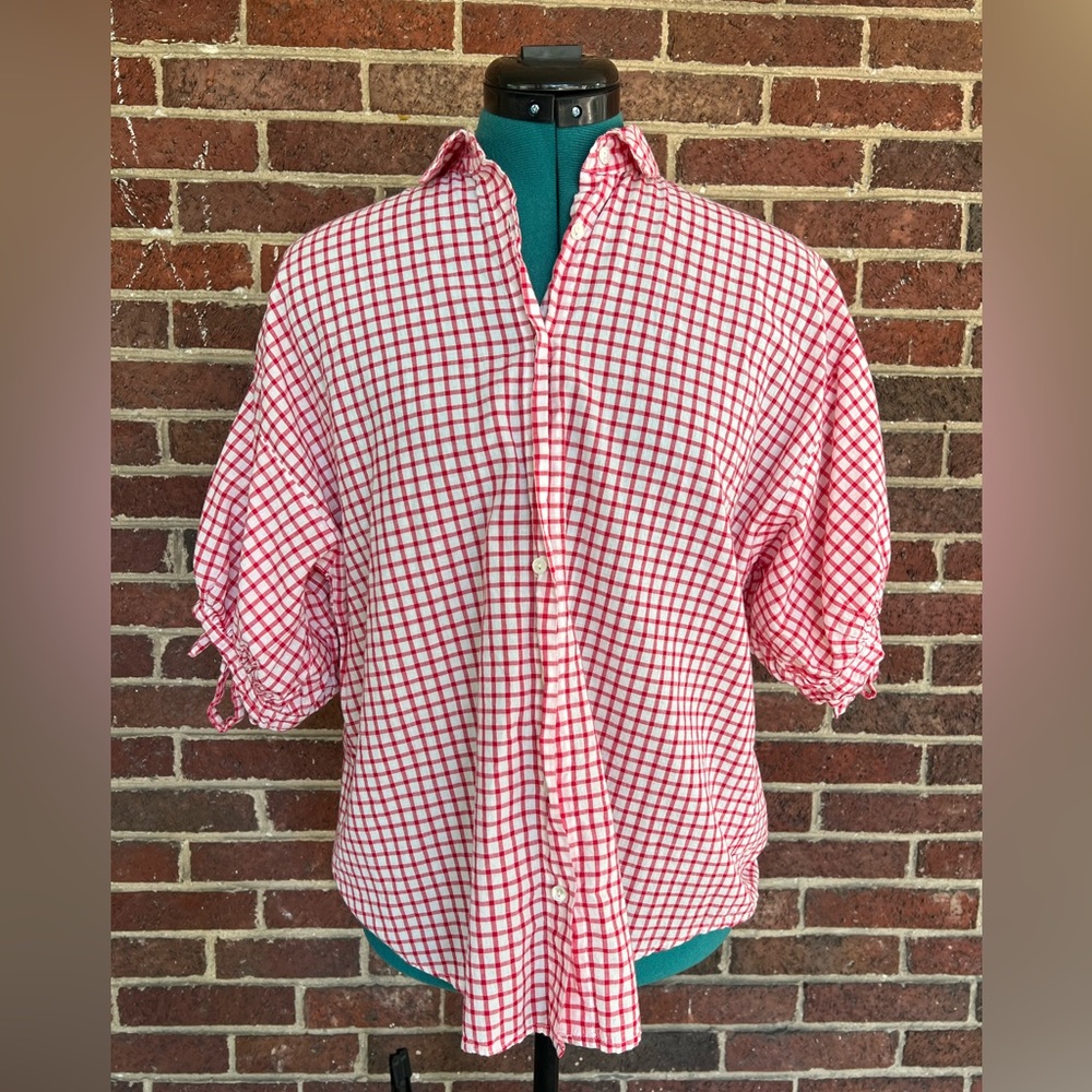 Priya cotton check tie-sleeve button top from Velvet by Graham and Spencer